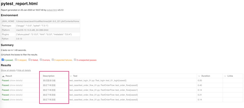 pytest_html报告中results增加Description